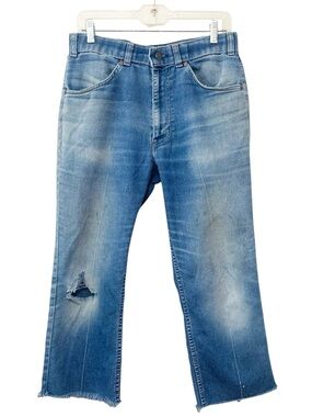 Rare Vintage Unisex High Waist 1970’s Distressed Cropped Levi’s